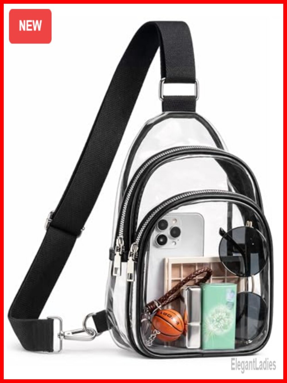 Clear Sling Bag for Stadium Events, Wide Strap Crossbody Purse
